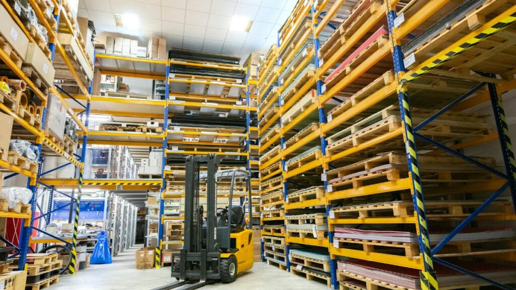 Tall pallet racking in a large warehouse